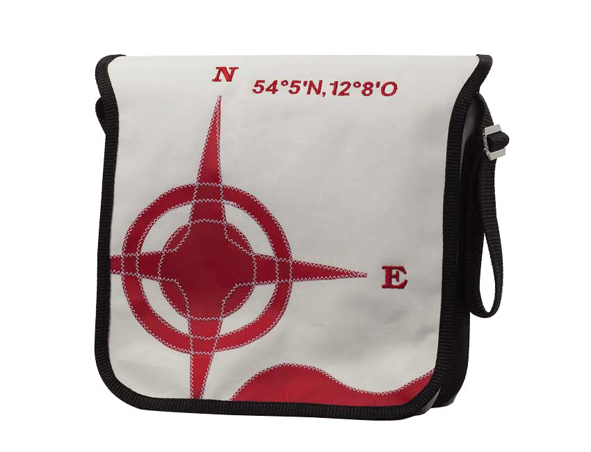 Tordalk Segeltuchtaschen “Koordinatentasche XS” weiß/rot